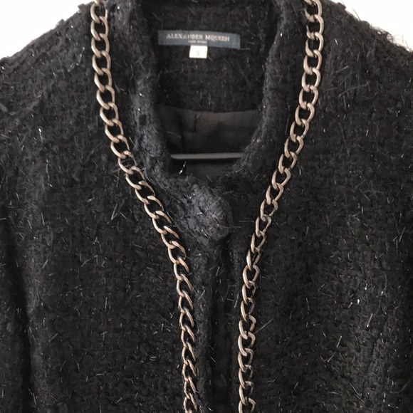 Alexander McQueen black tweed coat w long chains - Picture 3 of 9